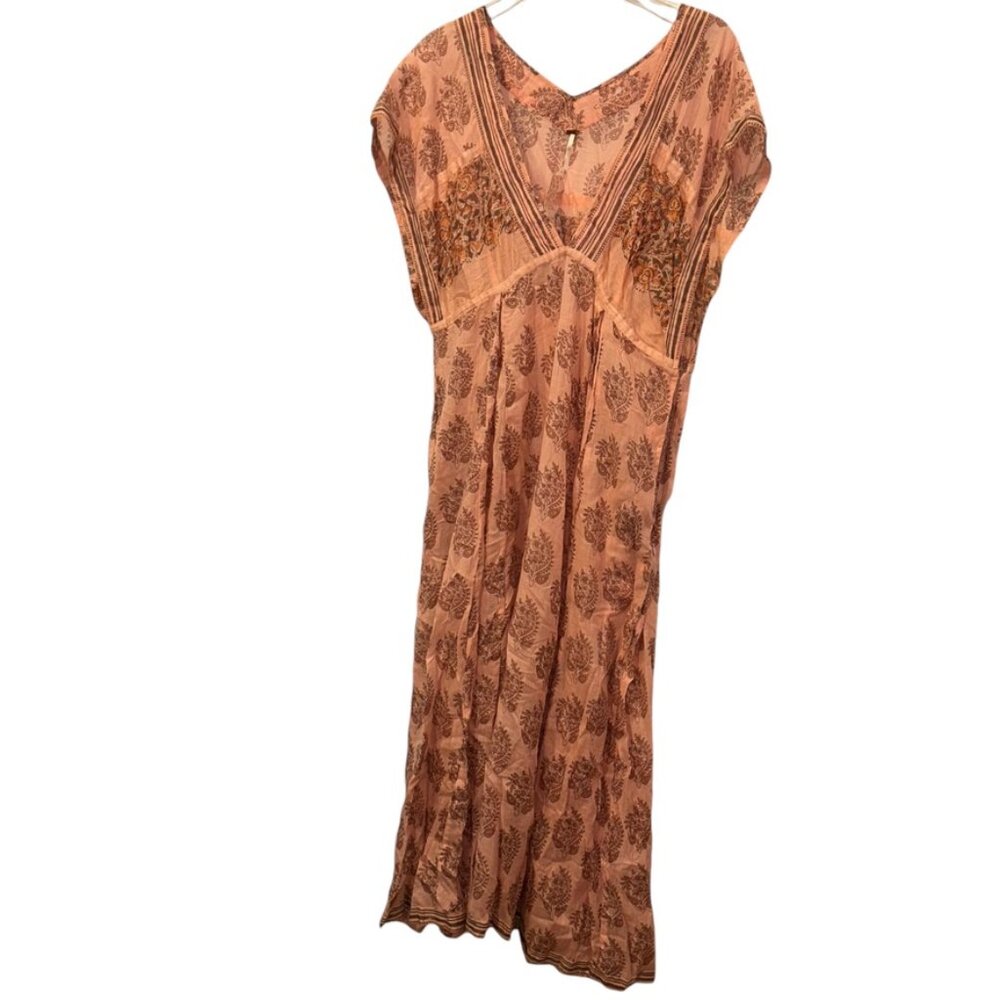 Free People champagne rose pink Indian Block Print peasant dress XL NEW …